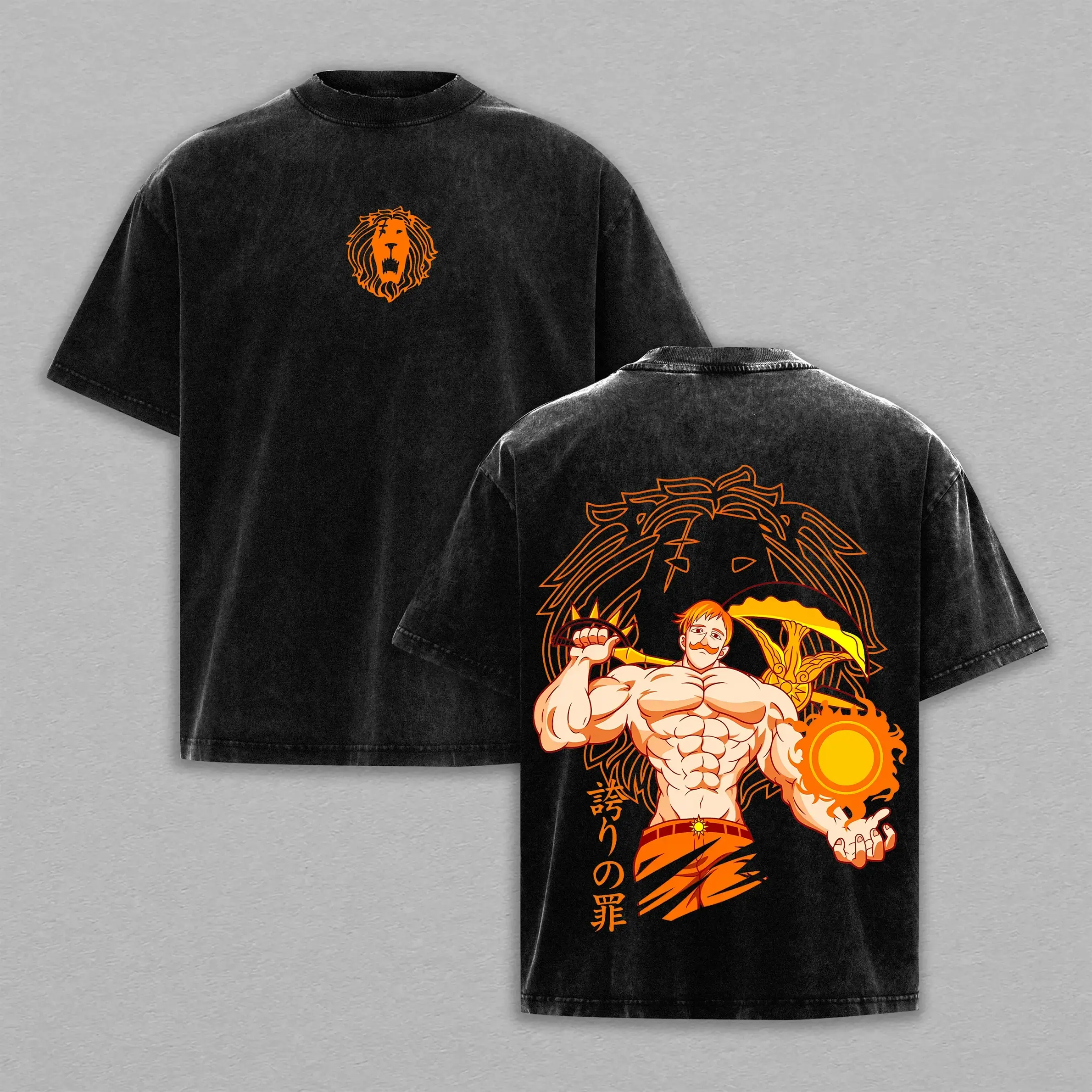 Escanor Pump Cover - The Seven Deadly Sins Merch Clothing Anime Double Printed Vintage Washed Tee Unisex Oversize Anime Manga Washed Heavyweight Cotton T-shirt, Gift For Anime Fan, Anime Lover