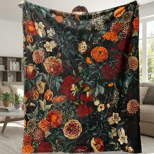 Vintage Sage Green Botanical Blanket Cottagecore Aesthetic Floral Plaid Leaf Pattern Soft Flannel Fleece Throw Farmhouse Bed Sofa Couch Decor Nature Lover Gift Ideas