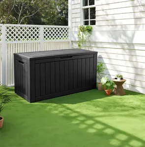 Outdoor Storage Bin, Waterproof, 100-Gallon Lockable Resin Patio Storage Bin, Ideal for Pool Accessories, Outdoor Furniture, and Gardening Tools, UV-Resistant, Outdoor Use, Black