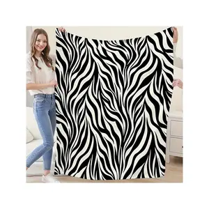 Luxurious Zebra Fur Texture Fleece Throw Blanket - Super Soft, Reversible, All-Season Comfort For Bed & Couch - Modern Black And White Design, Machine Washable, Ideal Gift For Home Decor & Winter Warmth, Blanket For Bed, Christmas Decor-30*40in