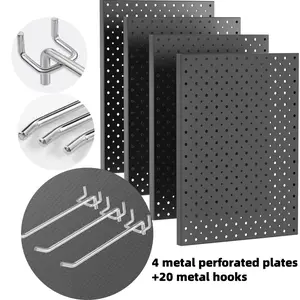 4PC Metal Peg Board Wall Board, Send 20 Metal Triangle Hooks, Used For Garage Tool Storage Peg Board, Suitable For Wall, Garage, Workbench And Storage Shed Modular Hanging Board, Can Be Used For Supermarket Retail Product Display And Tool Arrangement