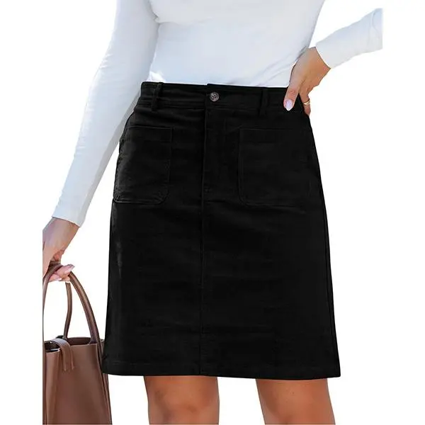 Luvamia Women's Basic Corduroy High-Waist Skorts - 98% Cotton 2% Elastane, Casual Stretchy Fall Bottoms with Elastic Waist, Patch Pockets, Sporty Chic Standard & Plus Size Options