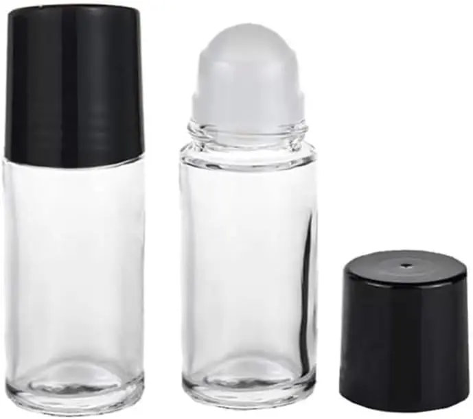 2Pcs Black Clear Empty Glass Essential Oil Roller Bottles Vials Containers Refillable Roll-on Bottles with Funnel 30ML Refillable