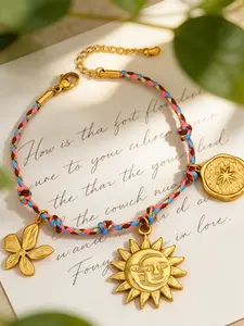 1 piece stainless steel bracelet, bohemian style colorful woven bracelet, sunflower pendant, daily wear jewelry, birthday gift