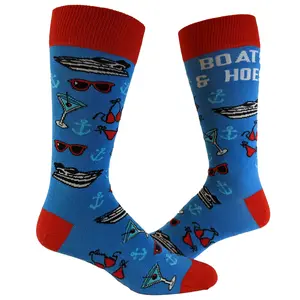 Men's Boats and Hoes Socks Funny Movie Quote Martini Sunglasses Graphic Humor Footwear Funny Graphic Socks Comfortable Fitted Spandex Cotton