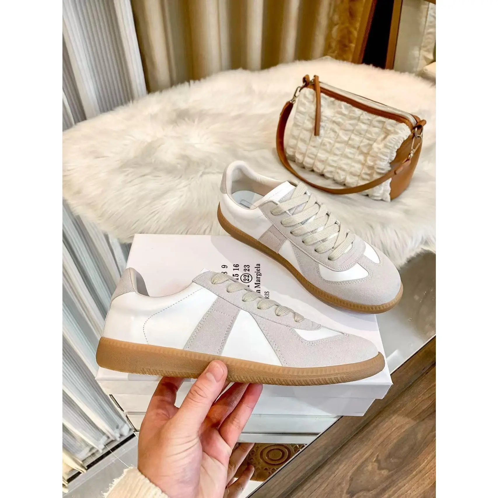Unisex Low-Top Genuine Leather Lace-Up Tennis Shoes - German Training-Inspired White Vintage Casual Athletic Footwear for Daily Wear, Women's Back to School Fashion Sneakers