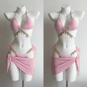 Women's 3-Pieces High-Waist Bikini Set - Swimsuits Tummy Control, Soft Polyester Fabric, Asian Standard Sizes, 2026 Summer Holiday Beachwear, Three-Pieces