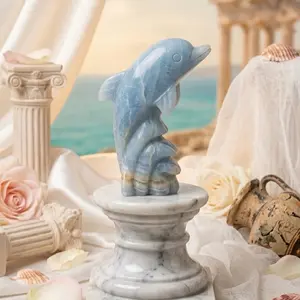 Majestic Blue Calcite Dolphin Carving - A Totem of Grace, Communication, and Serenity