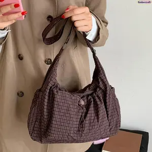 Women's Large-Capacity Plaid Foldable Tote Bag with Multi-Pockets and Zipper, Handbags for Women for Daily Use and Travel