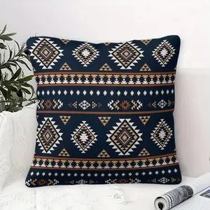 Bohemian-Style Geometric Print Throw Pillow With Filling, Retro Tribal Design, Durable Fabric That Won'T Pill or Shrink, Versatile and Suitable for Any Home DeCor, Perfect for Adding A Touch Of Wabi-Sabi Style to Interior Decor.