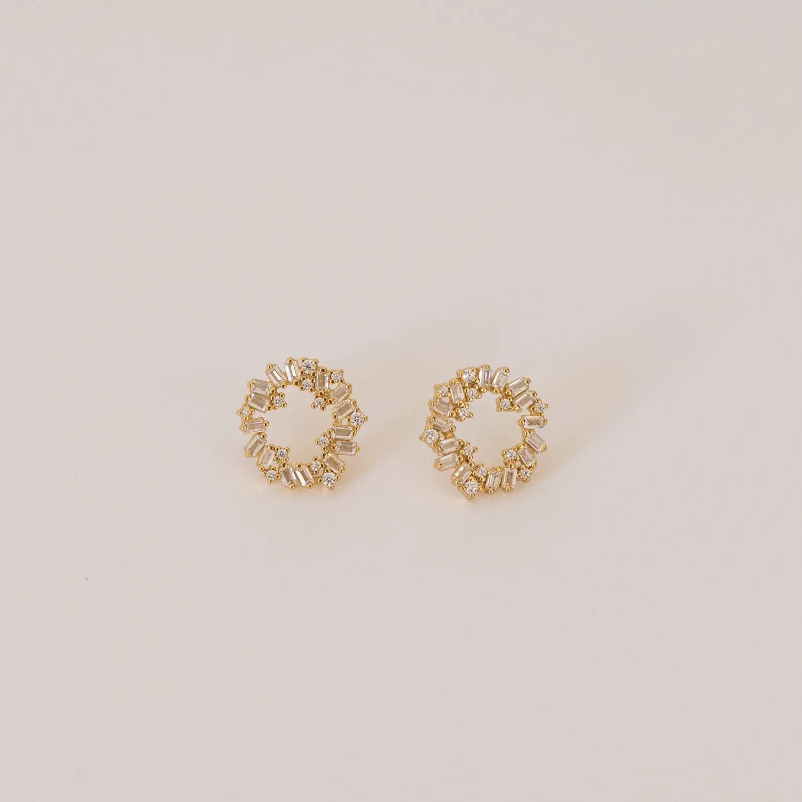 Reina Cluster Studs by Caitlyn Minimalist - Diamond Baguette Circle Stud Earrings - Elegant Bridal Earrings - Wedding Jewelry - Anniversary Gift