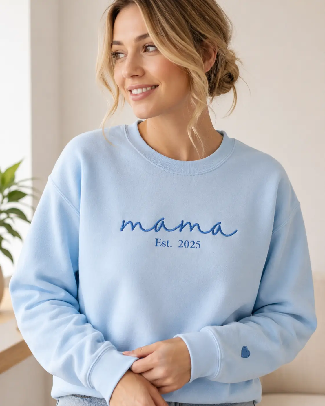 Personalized Mama Embroidered Sweatshirt with Kids Names on Sleeve –  Custom Gift for Mom on Mothers Day, Birthday, Mama Pregnancy Reveal Shirt