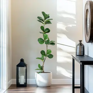Artificial Fiddle Leaf Fig Tree Faux Plants Indoor Faux Floor Plant Artificial Trees Indoor,Large Floor Plants,Real Touch Rubber Tree for Home Decor Decorative Fruit Lightweight Nature Ornaments 5Ft