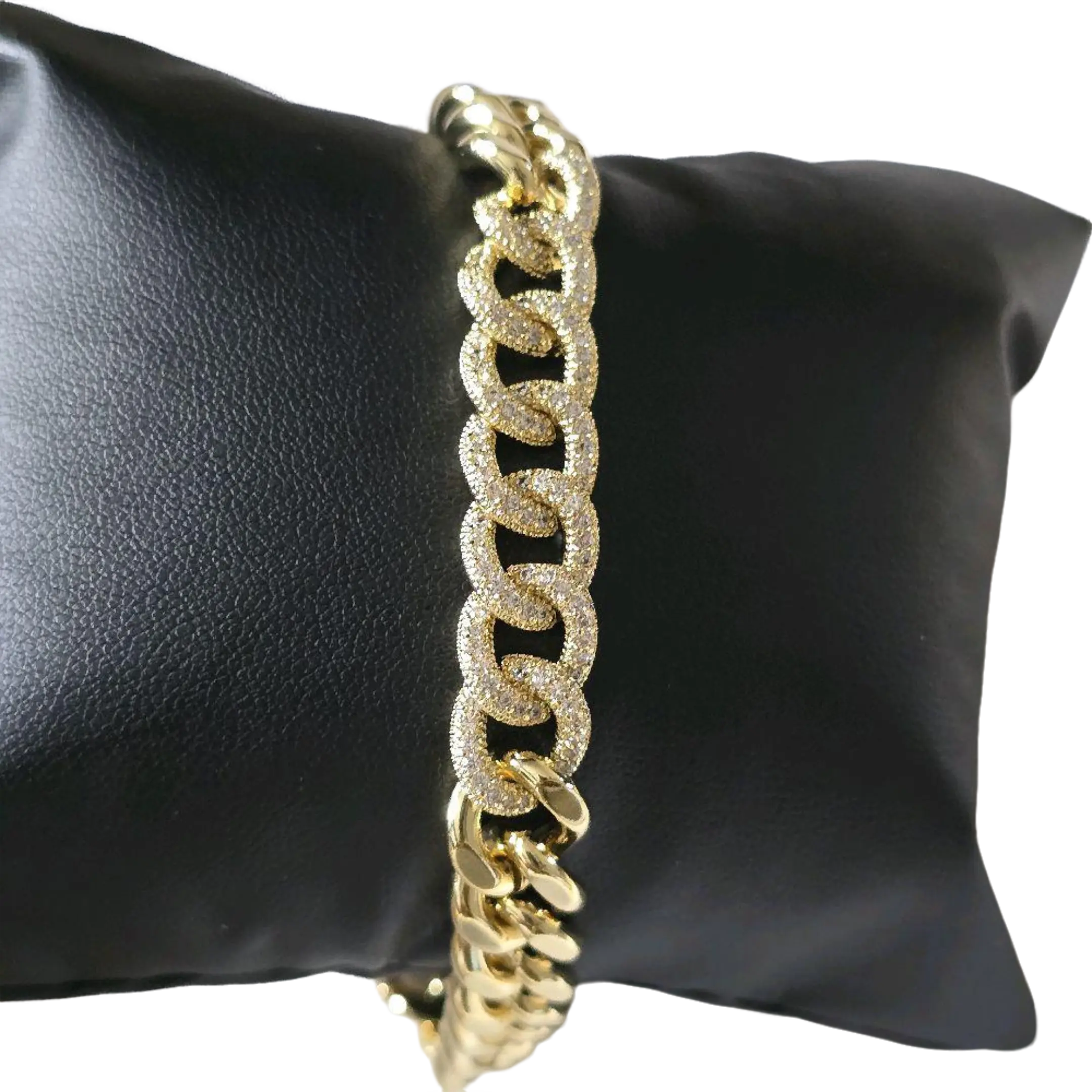 14K Gold/White Gold Plated Cuban Link Bracelet for Men, 7.5in Pave Cubic Zirconia Wrist Bracelet