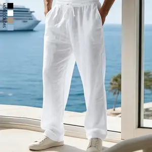TOOTD Curated — Men's Cotton Linen Pants Elastic Waist Lightweight Casual Pants Slim Fit Yoga Beach Pants with Pockets Menswear Trouser Daily