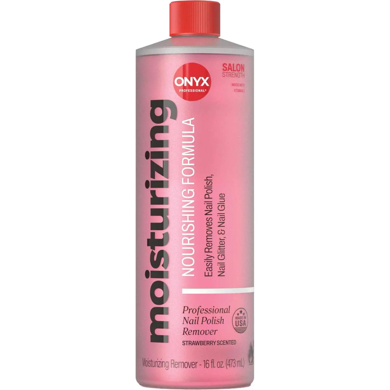 Onyx Professional Acetone-Based Gel Polish Remover - 16 fl oz Moisturizing Formula with Vitamin E, Grape Seed Oil, 7 in File, Strawberry Scent, Made in USA for Nail Care & Flawless Results