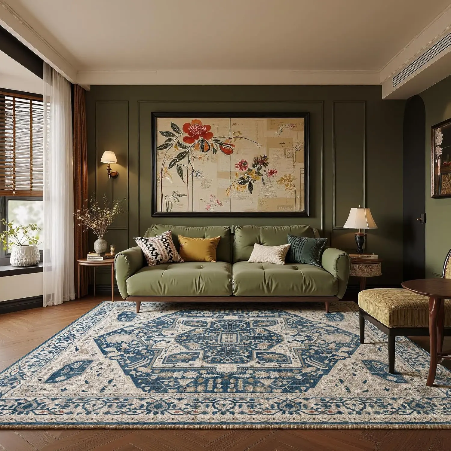 【New Year Haul】Raybee Furniture Bohemian Style Machine Washable Rug, Non-Slip TPE Backing, Soft Low-Pile Rug, Suitable for Living Room, Bedroom, and Kitchen, Easy to Care for and Stain Resistant, Home Decor