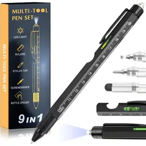 Christmas Gifts Stocking Stuffers for Men,Multitool Pen 9 in 1 Innovative  for Men,with LED Light,Ruler, Stylus,Bubble Level,Screwdrivers, Gifts Gadgets for Him,Boyfriend,Husband
