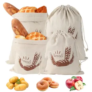 Set of 4 Linen Bread Bags, Bread Bag with Drawstring, Bread Bag Storage Fresh, Linen Bag, Reusable Linen Bags for Bread, Baguette, Fruit, Vegetables, 2 Sizes, 25 X 30 Cm / 30 X 38 Cm