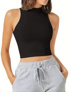 Women's Slim-Fit High Neck Short Sleeveless Knit Vest Top, Casual Fashionable Style Design, Perfect for Daily Wear & Layering