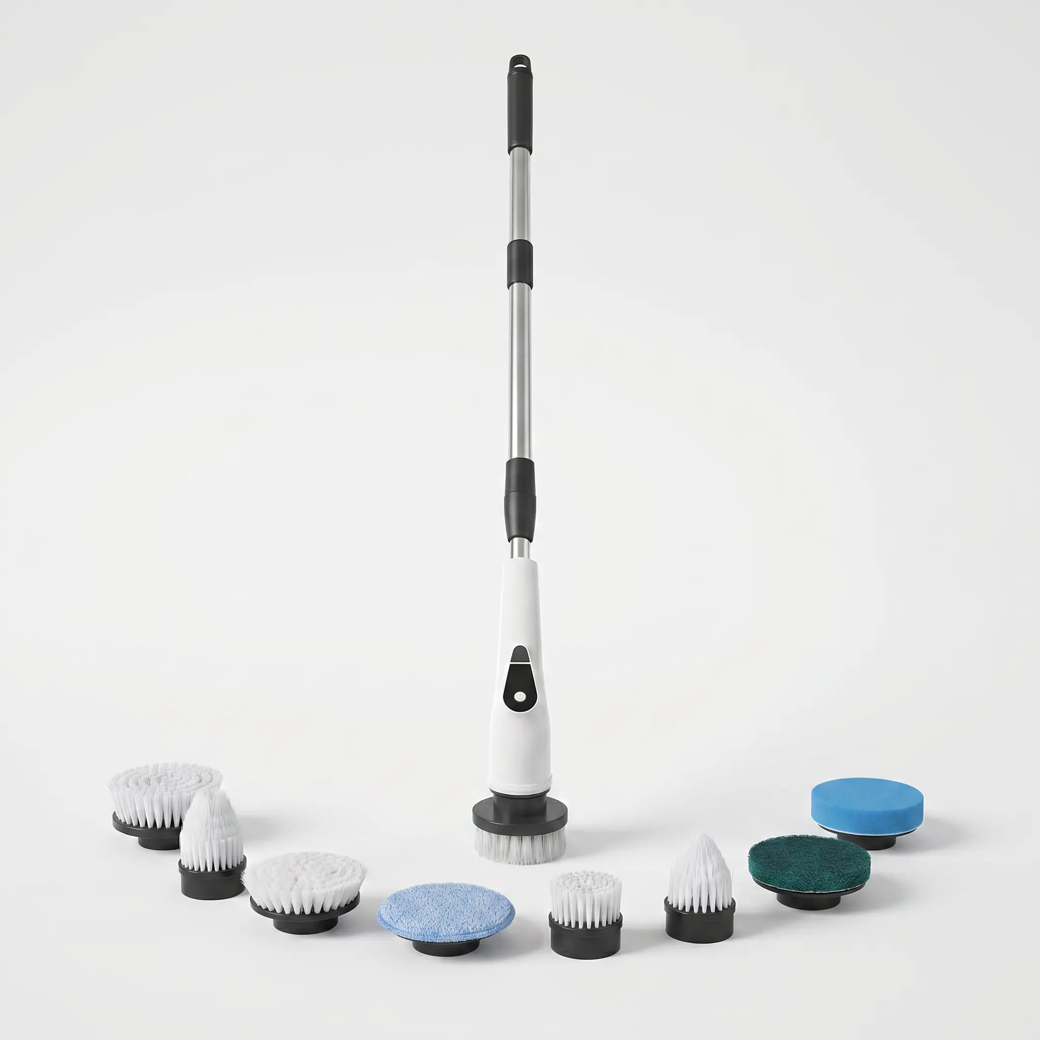 Cordless USB Rechargeable Electric Spin Scrubber - Ergonomic Plastic Telescopic 26"-45" Adjustable Long Handle, 8 Replaceable Heads, 5-Speed Scrubbing Spin Brush, 470 RPM Scrub, 5-Speed Power, Ideal for Bathroom, Kitchen Cleaning