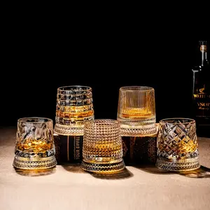 1 Set 360-Degree Rotating Whiskey Glass with Rotating Base - Ice Crystal Design Suitable for Scotch Whiskey, Bourbon, Brandy - Stress-Relief Slow Drinking Experience, Reusable, Unisex Bar and Whiskey Enthusiast Gift Drinkware