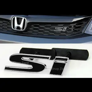 Bolt On 4" x 1.2" SI Black Grill Grille Emblem Decal Logo Badge for All  Civic