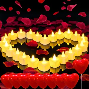 Romantic Night Decoration Set for Her - 1000 Non-Woven Artificial Rose Petals, Burgundy Heart Balloons, Battery Tea Light Candles - Romantic Dinner, Table & Dining Table Decor for Valentine’s Day