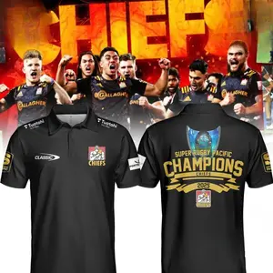 Gallagher Chiefs Super Rugby Pacific Champions Polo Shirt — All-over Print Polo Shirt (Lightweight) American retro street hip hop Y2K men’s casual spandex short-sleeve top, baseball apparel