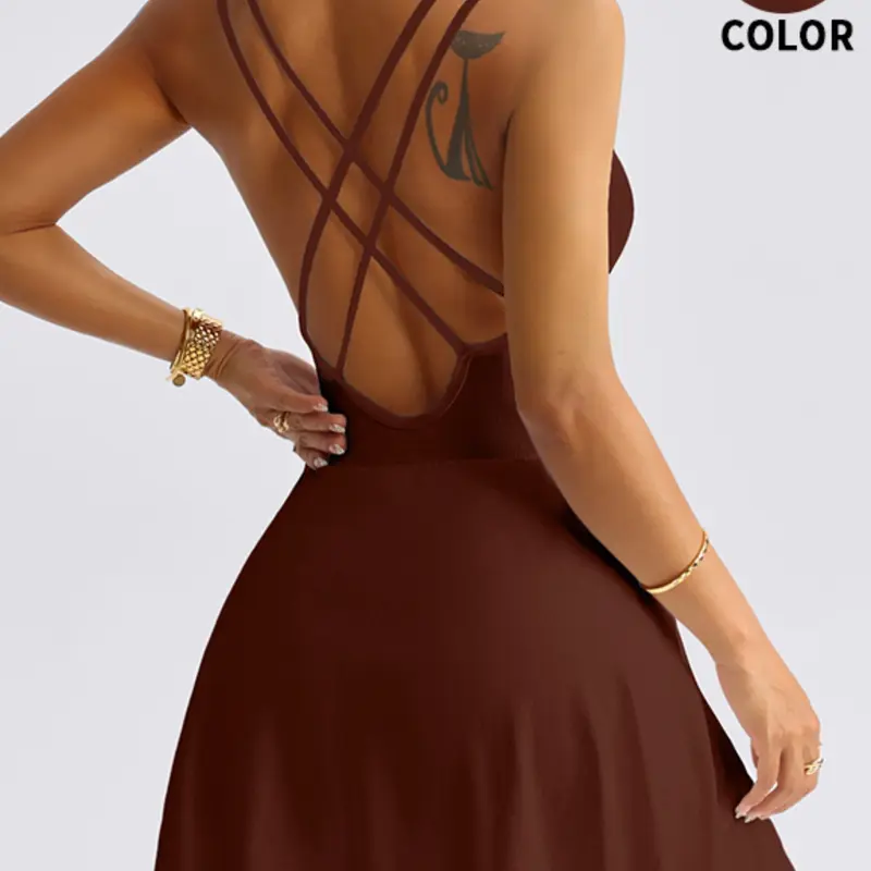 Women's Summer Sporty Gym Dress with Built-in Shorts, Fashionable Above-the-Knee Active Dress, Workout Exercise Dress, Athletic Workout Dress, Fitness Workout Dress, Suitable for All Seasons Wear