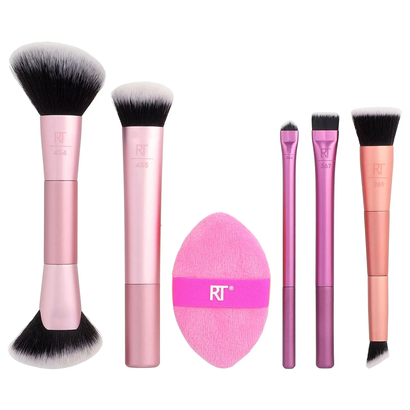Real Techniques Big Blends Energy, Brush + Dual-Sided Puff Set, 6 Piece Set