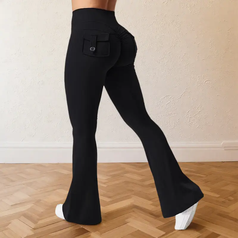 Women's Crossover Flare Leggings, High Waisted Polyester Yoga Pants with Butt Lifting Cargo Pockets for Gym Workouts, Women's Fashion, Clothes