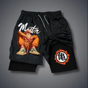 Anime Double-Layer Sports Shorts Graphic Shorts Black Shorts Camo Shorts Streetwear Shorts Men Outfits Men Short Shorts Vacation Outfits Shorts