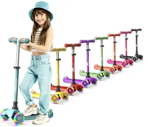 Lifemaster Mini 3-Wheel Kids Scooter with Multi-Color Wheel Lights – 4-Height Adjustable Handlebar, Wide Anti-Slip Deck, Child Safety Certified, Boys & Girls Ages 2+ Supports Up to 110 lbs - Teal