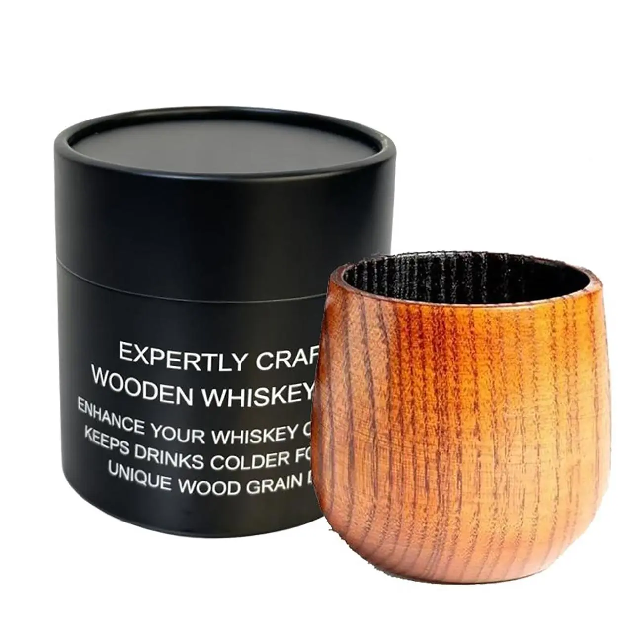Handcrafted Charred Wooden Whiskey Glass - 3.2in/3.2" Compact Cup, Natural Uncoated Bourbon Cup, Aroma & Flavor Enhancer, Artisanal Bar & Wine Utensil, Unique Gift for Whiskey Lovers with Accessories, 3.2 Inches