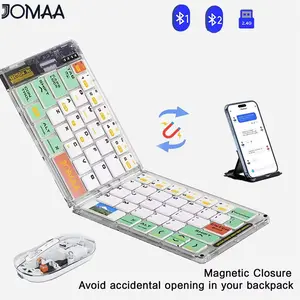 JOMAA Bluetooth Foldable Transparent Keyboard Wireless Folding Bluetooth Keyboard Mouse Combo Rechargeable Portable Travel Keyboard for Tablet Smartphone