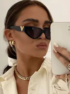 Women's Triangle Cat Eye Sunglasses, Fashion Designer Narrow Frame Glasses, Vintage Classic Versatile Style, Sweet Stylish Eyewear, Classic Shades