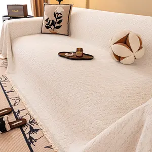 1pc Bohemian Casual Sofa Cover, Decorative Sofa Cover - Solid Color Tassel Trim Design, Scratch-resistant, Anti-slip, Stain-resistant & Pet-friendly, Fits 1/2/3/4-seater Sofas, All-season Sofa Slipcover, Machine Washable, Universal Sofa Protector