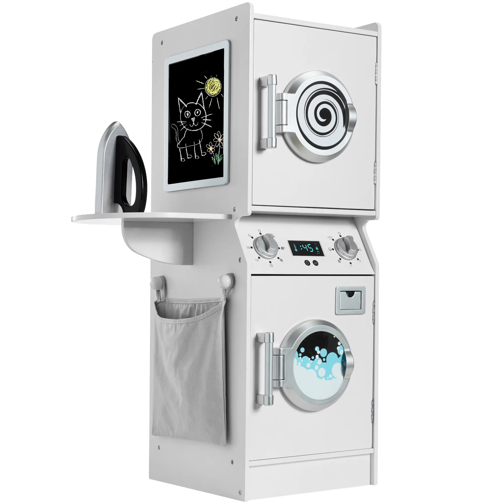 Best Choice Products Pretend Play Kids Wooden Stacked Washer & Dryer Set w/ Toy Laundry Storage and Accessories Best Choice Products Pretend Play Kids Wooden Stacked Washer & Dryer Set w/ Toy Laundry Storage and Accessories