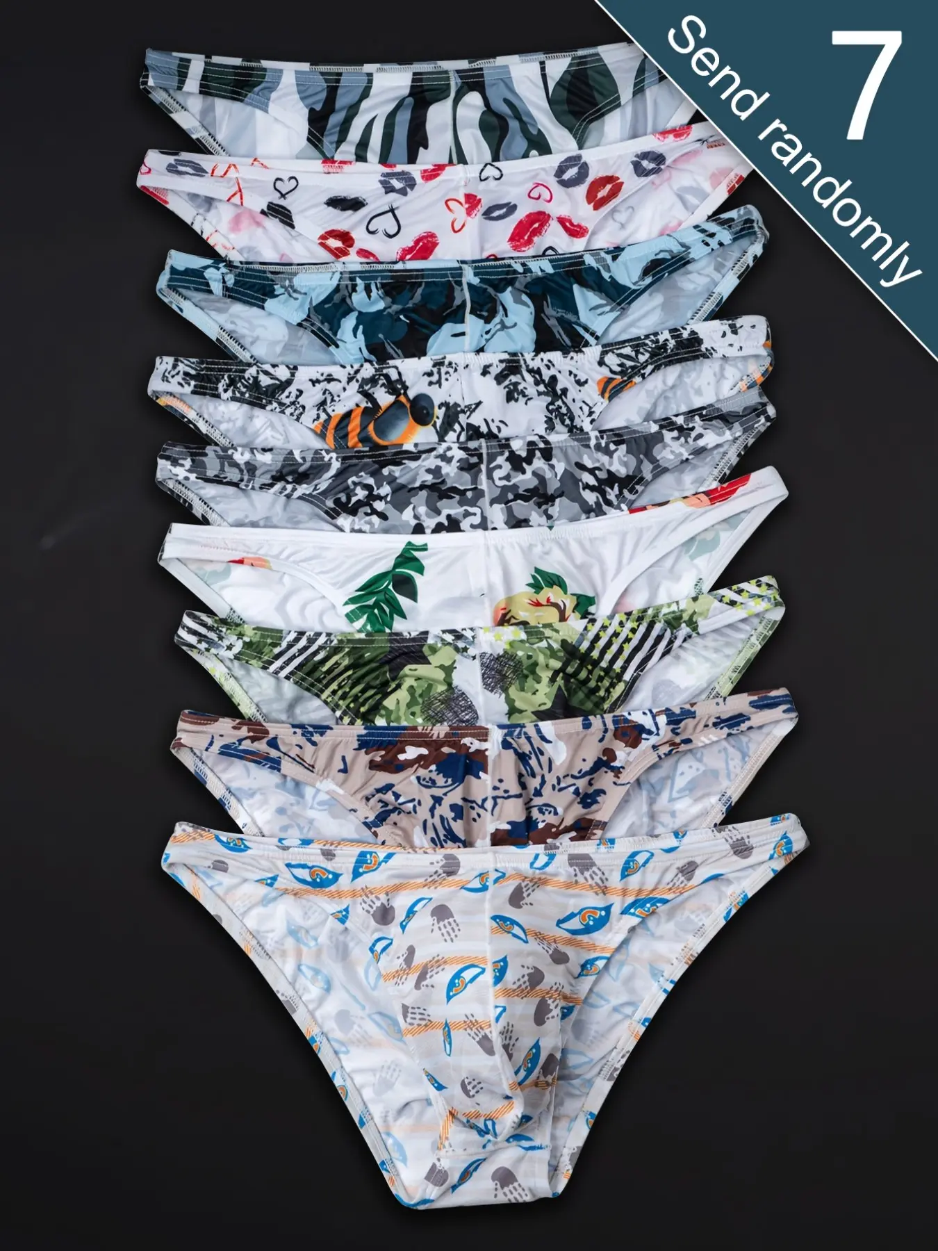 Men's 7-Pack Triangle Underwear Set, Print Briefs, Breathable Comfort Fit, Soft Cool Fabric, Trendy Daily Wear, Casual Style Underwear, Random Design, Breathable Comfy Underwear, Ideal for Men