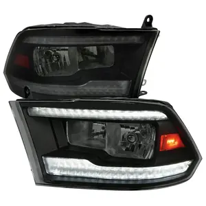 2009-2018 Dodge RAM 1500/2010-2018 RAM 2500 3500 Dual Switchback Sequential LED Bar Factory Style Headlights (Matte Black Housing/Smoked lens)