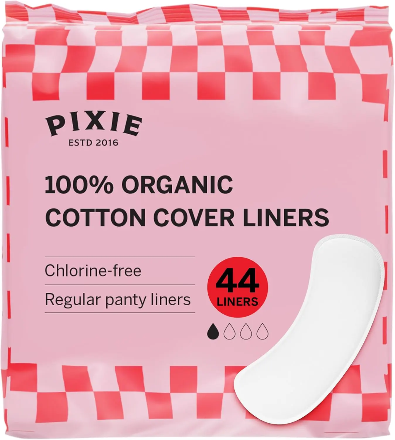 Pixie Organic Cotton Panty Liners for Women - Regular Wrapped Pantiliners - Light Absorbency & Ultra-Thin - Leak-Proof, Hypoallergenic & Unscented for Feminine Care - Compostable - 44 Count