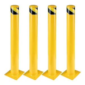 Safety Bollard 4 Packs, Garvee 36 in Height Bollard Post, 4.5 in Diameter, Yellow Safety Steel Bollard Post with 16 Anchor Bolts, for Traffic Control, Driveway Barrier, Parking Pole