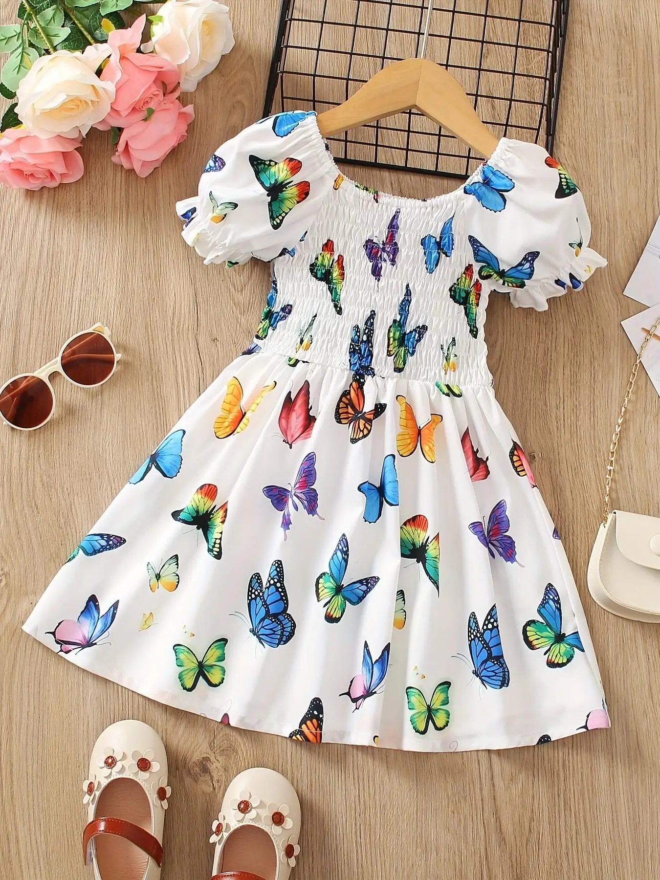 Girl's Butterfly Print Dress, Casual A Line Dress for Summer, Kids Clothes for Daily Wear