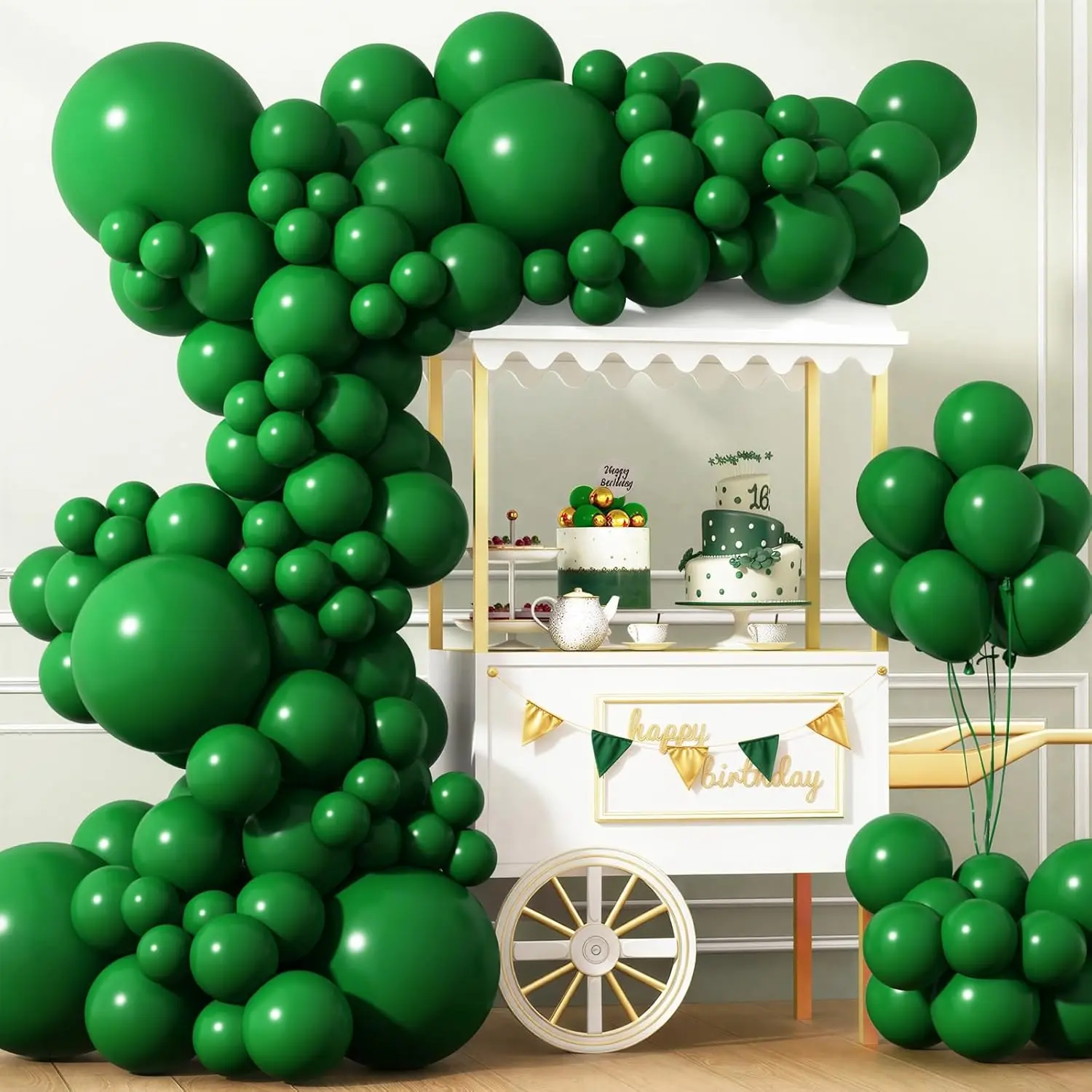 150pcs Dark Green (Emerald) Latex Balloons with Multiple Sizes (18in,12in,10in,5in) - Arch Kits for Balloon Arch, Easy Color Combination for Multiple Events, Anniversary Party Decorations, Anti-Stick, 10 Inches