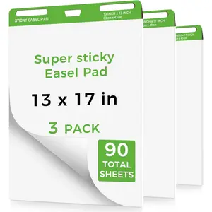 Sticky Mini Easel Pads 13 x 17 Inches, 3 Pack Anchor Chart Paper for Teachers, Self Stick Flip Chart Paper with Sticky Back for Classroom, Office, 30 Sheets/Pad (White)