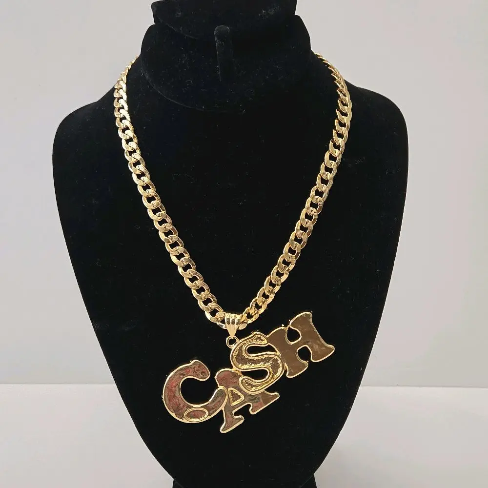 18K Gold Plated 18" Cuban Necklace with Bold CASH Pendant