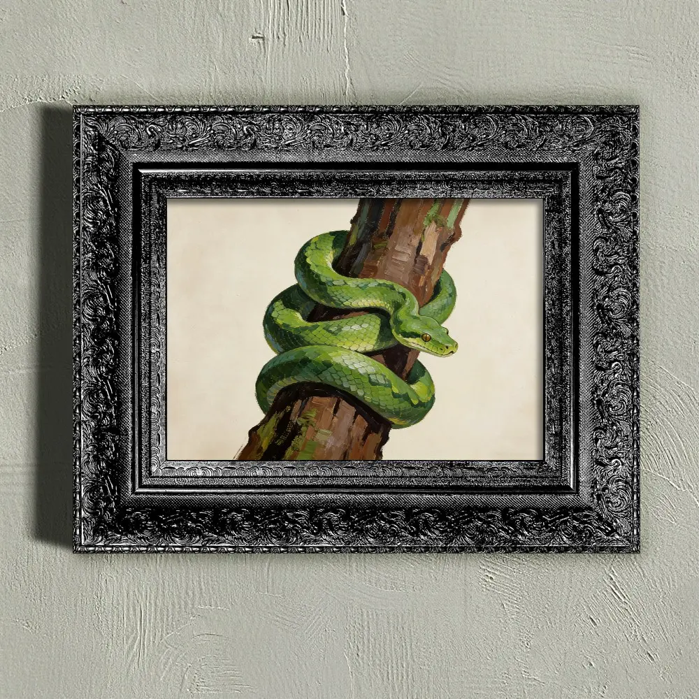 Minimalist European Wall-Mounted Picture Frame, Sizes 8x12/12x16/16x22 Inches, Rectangular Frame, Tree Snake, Indoor Decor, Framed Decor, Natural Feel, Serene Sunset Scene, High Quality Frame, Wall Picture Frames, Rectangle Picture Frames