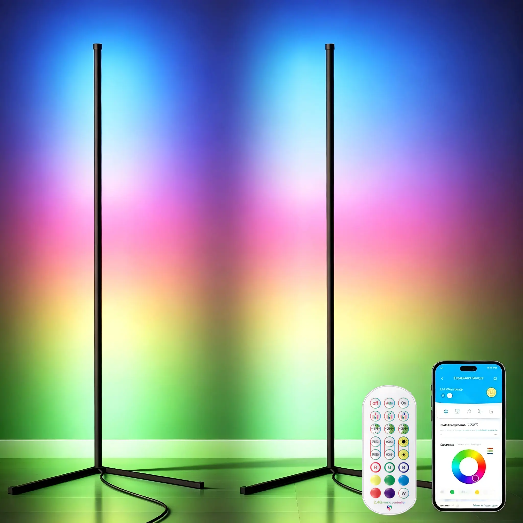 DAYBETTER RGB Corner LED Floor Lamp with Music Sync, App & Remote Control, 16M Color Changing, Modern Indoor Lighting for Bedroom, Living Room