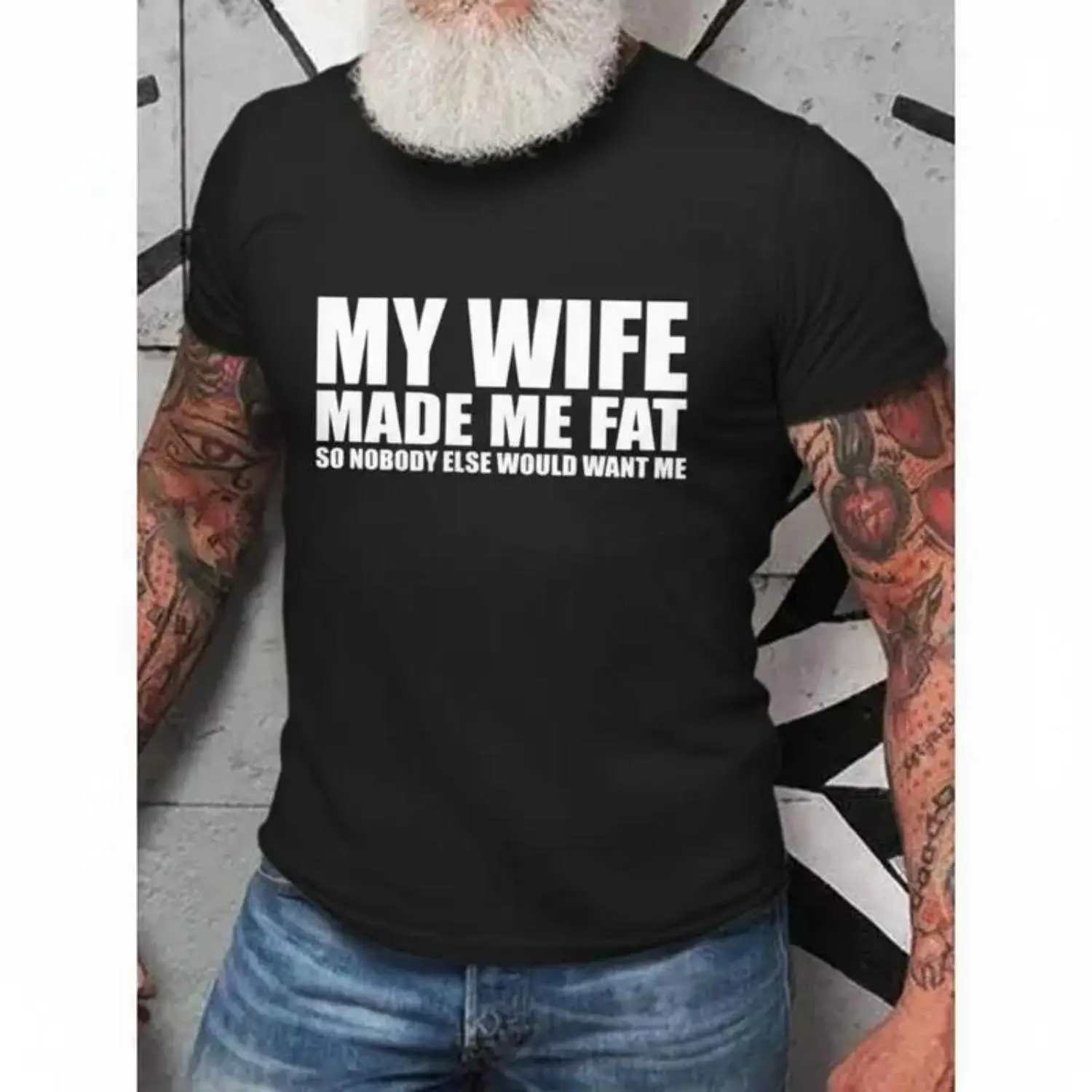 Humorous Graphic Cotton Men's TShirt Short Sleeve Family Relationships Unisex Streetwear My Wife Made Me Fat